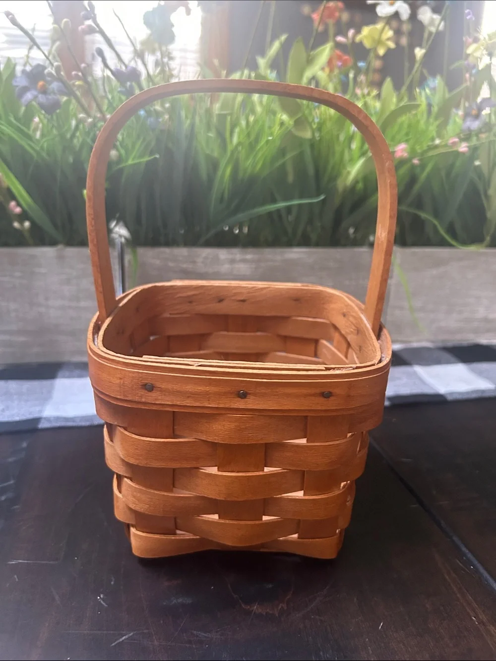 Longaberger Handwoven Rustic Wooden Basket with Handle - Brown